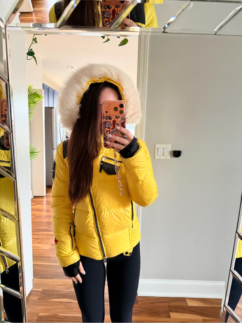 Rossignol JCC Perfect Down Ski Jacket with Fur Trim Small Yellow
